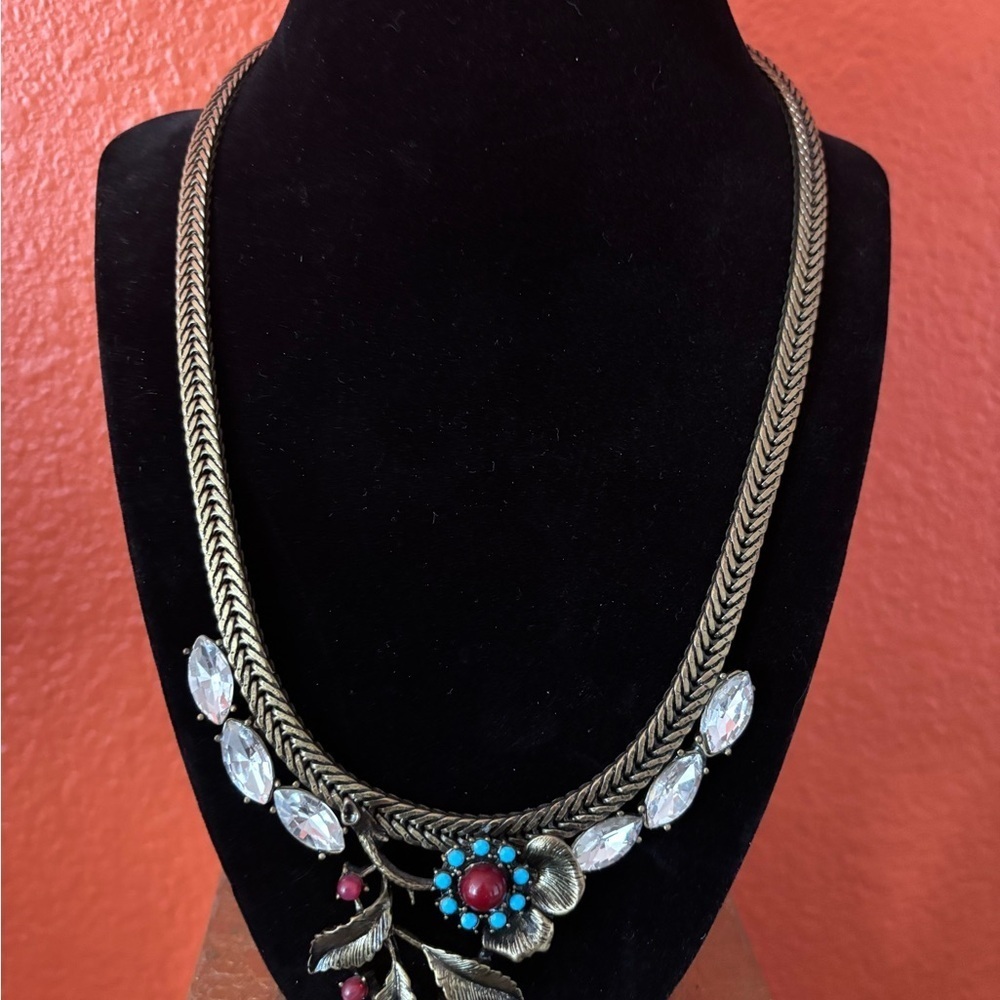 Anthropologie Gold and Red Floral Necklace